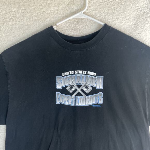 Vintage US Navy Shirt Mens XL Black Signalman Expert Lookout Graphic Tee - Picture 7 of 15